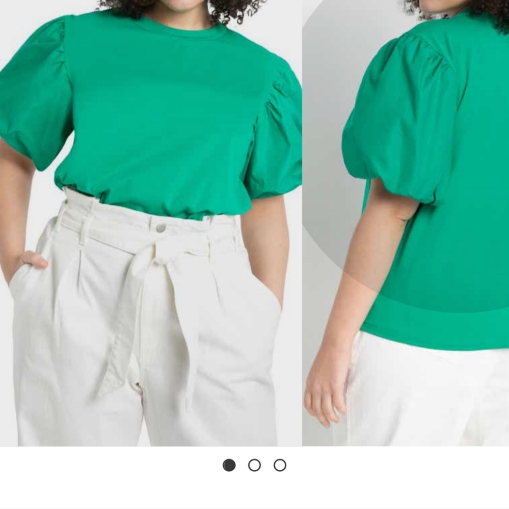 Eloquii Poplin Puff Sleeve Cotton  Blend Top
